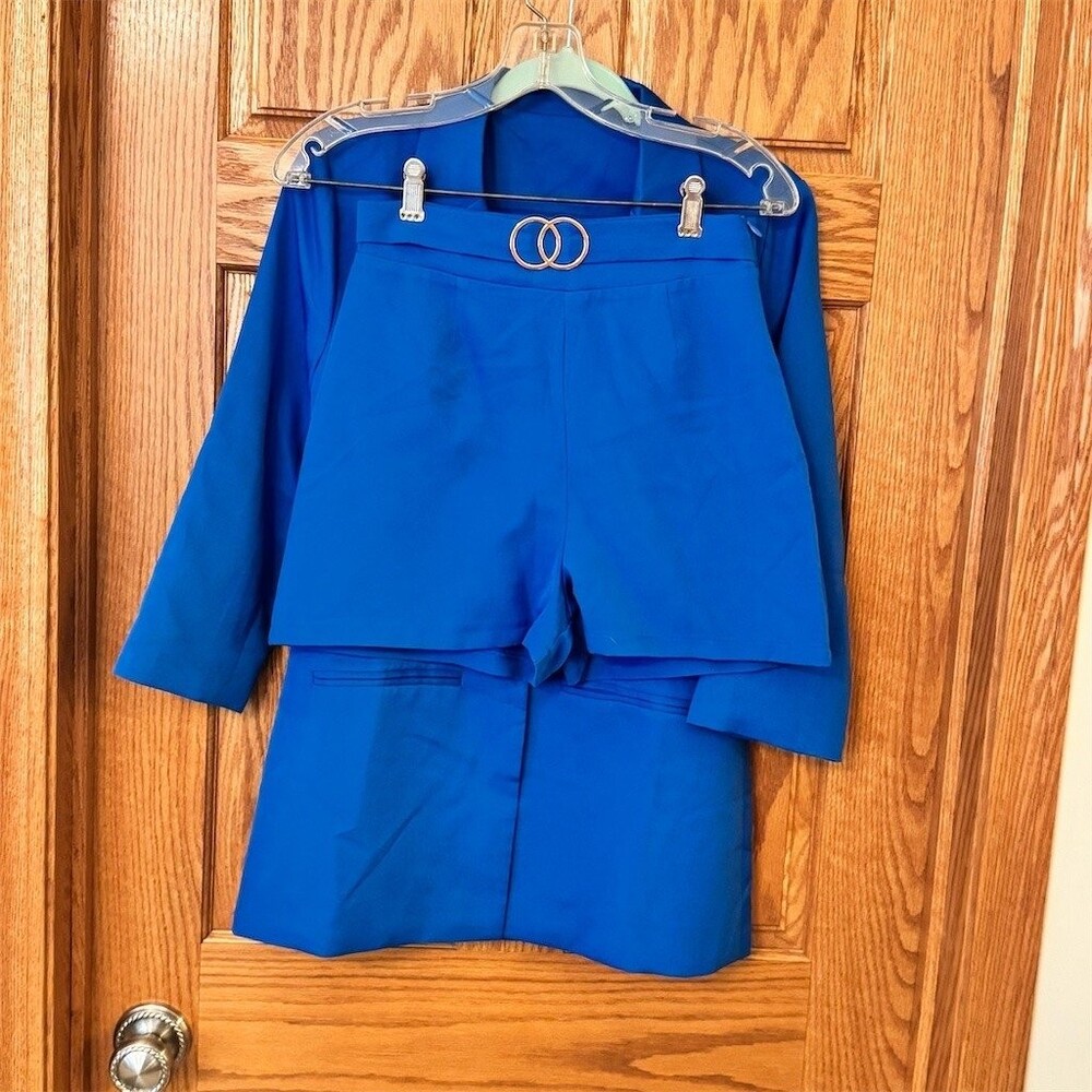 Womens Royal Blue Blazer & Shorts 2-Piece Suit Set Size S 3/4 Sleeve